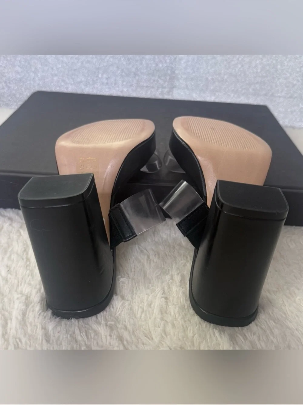 SCHUTZ Black Platform Mules with Clear Straps